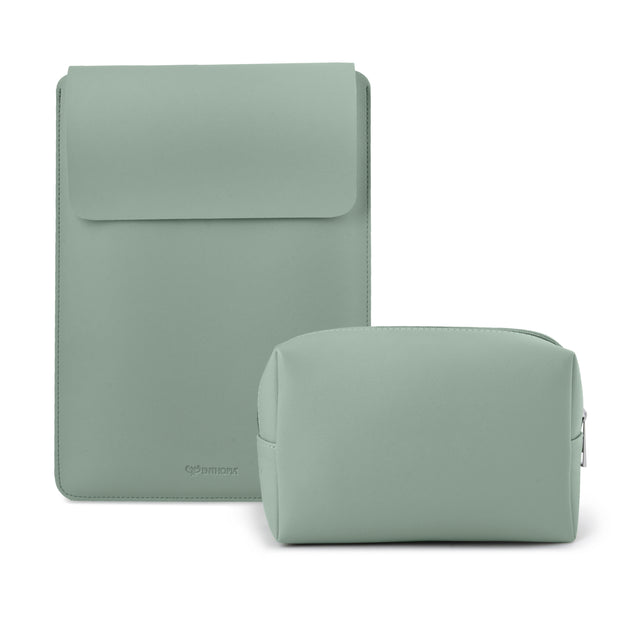 13" Vegan Leather Laptop Sleeve With Pouch (Mint)
