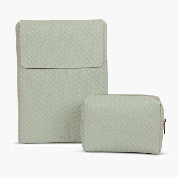 13" Vegan Leather Laptop Sleeve With Pouch (Mint Criss Cross)