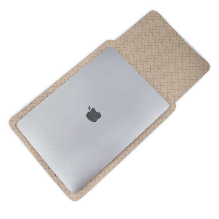 13" Vegan Leather Laptop Sleeve (Beige Criss Cross)