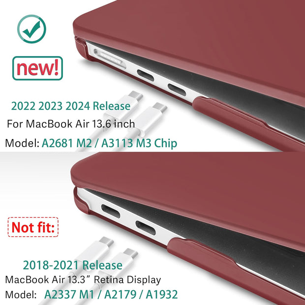 MacBook Air 13.6 inch Case 2022 - 2024 Release M3 A3113 M2 A2681 Hardshell Case - Wine Red