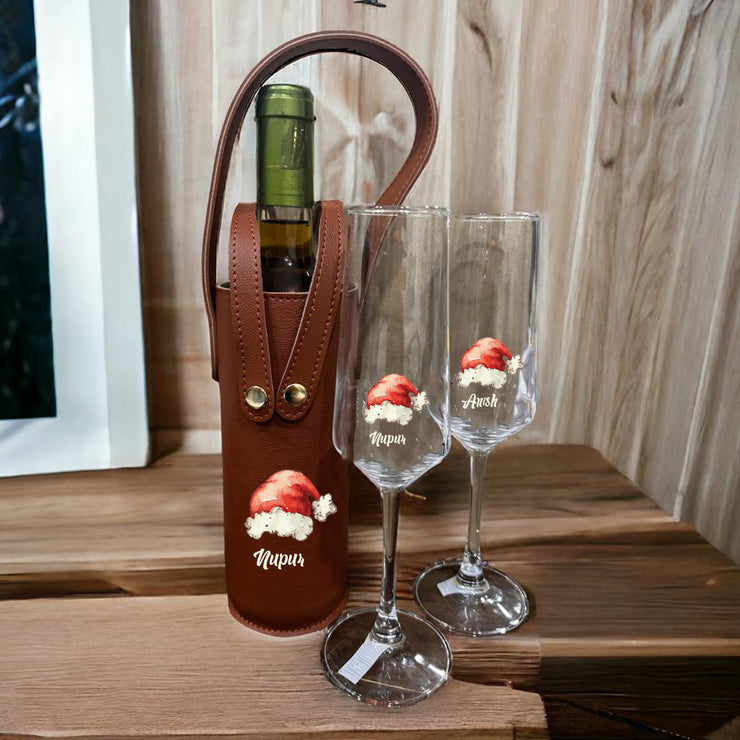 Wine bottle caddy with 2 glasses