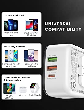 LDNIO 32W 3 Ports Charging Blocks, PD 20W and QC 18W Fast Charger USB C Wall Charger. - Enthopia